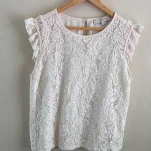 Loft cream lace overlay cap sleeve top women’s | size medium